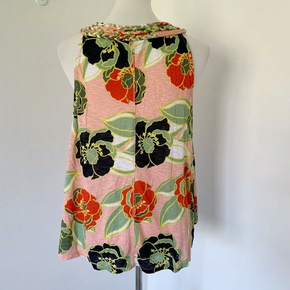 Crown & Ivy Sleeveless Braid Trim Tank Top Shirt Blouse Floral Coral Orange M - Picture 6 of 10